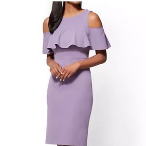 NWT Purple NY&C Ruffled cold shoulder dress